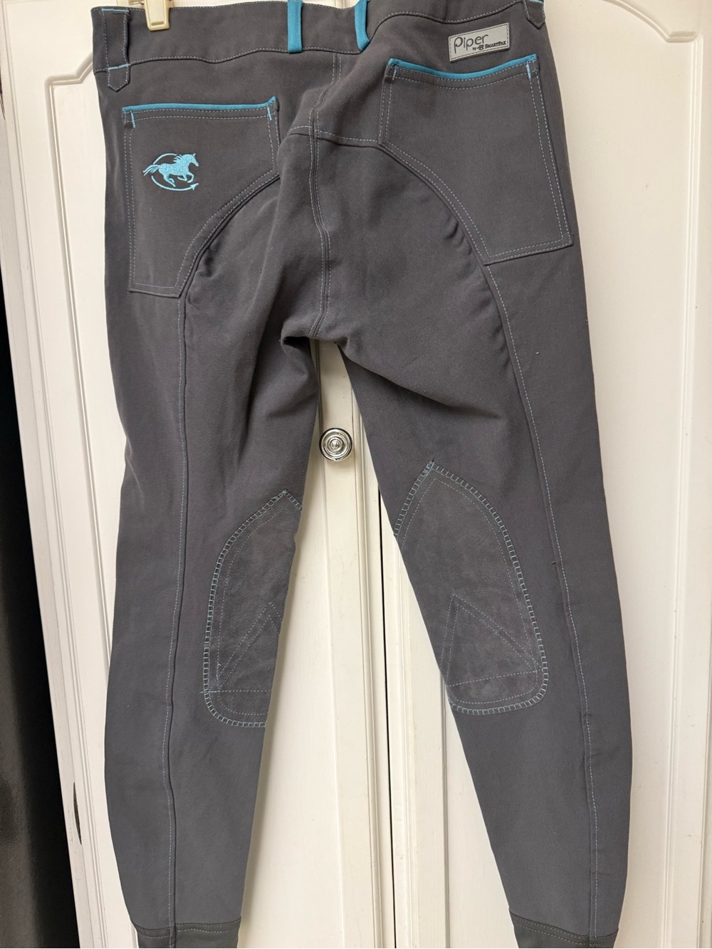 Piper Gray Equestrian Breeches with Teal Stitching - Picture 4 of 7